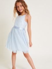Monsoon Blue Keita Embellished Plisse Dress - Image 1 of 4