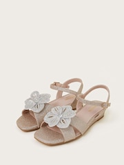 Monsoon Gold Diamante Flower Print Glitter Wedges Sandals - Image 1 of 3