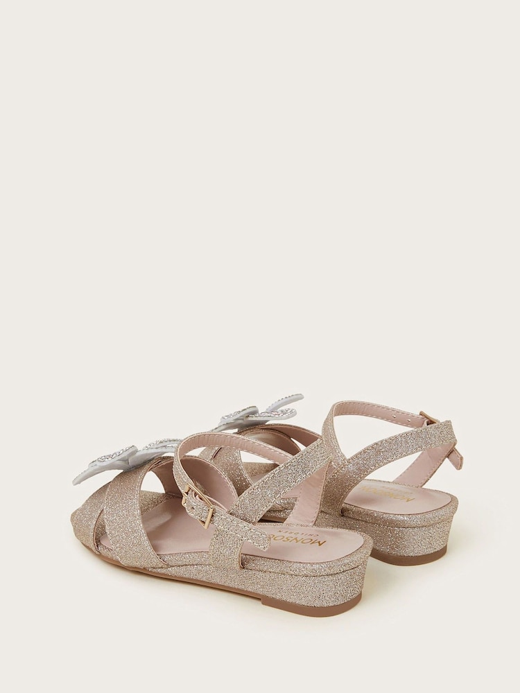 Monsoon Gold Diamante Flower Print Glitter Wedges Sandals - Image 2 of 3