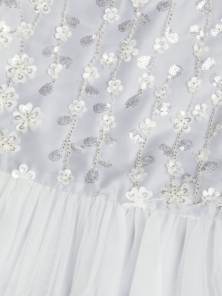 Monsoon Grey Bella Floral Print Embellished Dress - Image 4 of 4