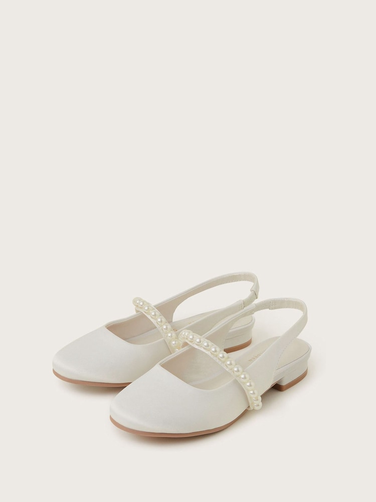 Monsoon Natural Pearl Strap Slingback Flats - Image 1 of 3