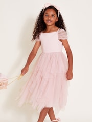Monsoon Pink Scarlett Bardot Tulle Ruffle Dress - Image 1 of 4