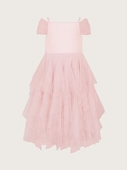 Monsoon Pink Scarlett Bardot Tulle Ruffle Dress - Image 2 of 4