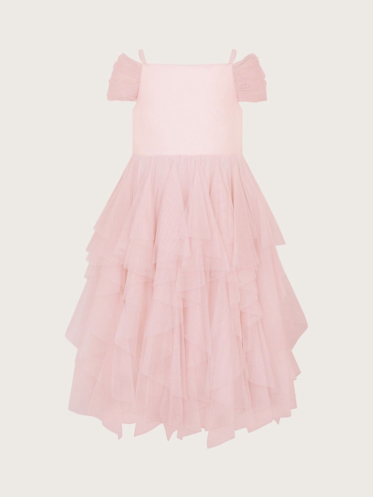 Monsoon Pink Scarlett Bardot Tulle Ruffle Dress - Image 2 of 4