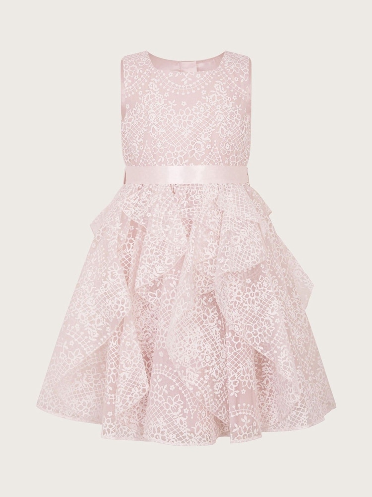 Monsoon Pink Illena Lace Print Ruffle Dress - Image 2 of 4