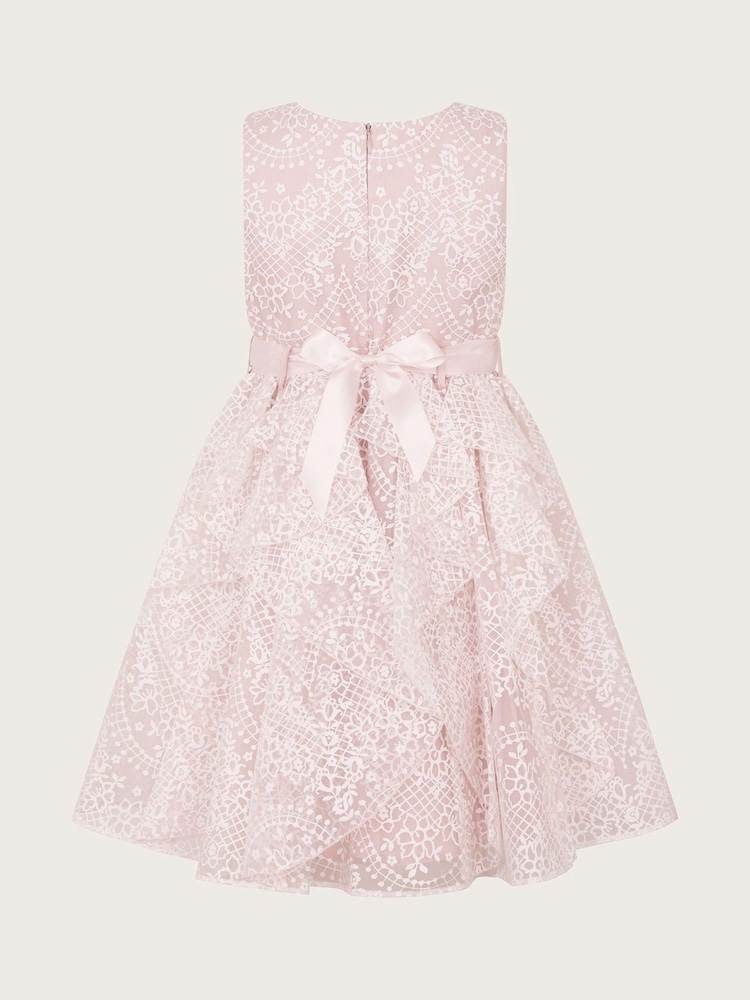 Monsoon Pink Illena Lace Print Ruffle Dress - Image 3 of 4