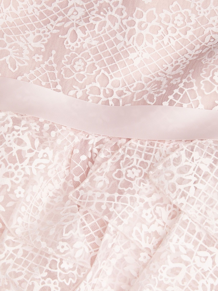 Monsoon Pink Illena Lace Print Ruffle Dress - Image 4 of 4