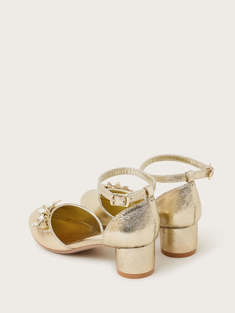 Monsoon Gold Gemstone Flower Metallic Two Part Heels - Image 3 of 3