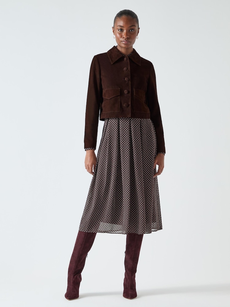LK Bennett Brown Joely Leather Cropped Jacket - Image 1 of 4