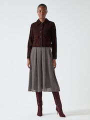 LK Bennett Brown Joely Leather Cropped Jacket - Image 3 of 4