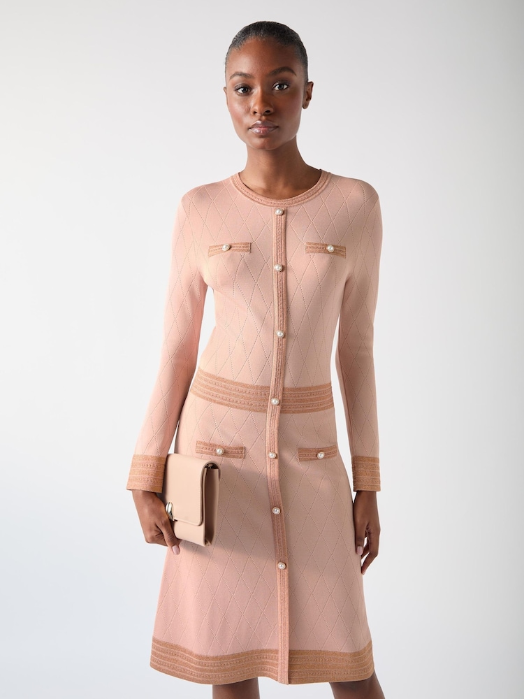 LK Bennett Mara Viscose Blend Pocket And Metallic Detail Knit Dress - Imagen 1 de 3 LK Bennett Mara Viscose Blend Pocket And Metallic Detail Knit Dress - Imagen 1 de 3