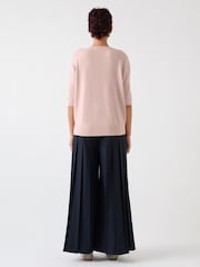 LK Bennett Pink Gaia Wool Blend Crew Pointelle Fluffy Knit Vest - Image 3 of 6