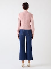 LK Bennett Pink Gaia Wool Blend Crew Pointelle Fluffy Knit Vest - Image 5 of 6