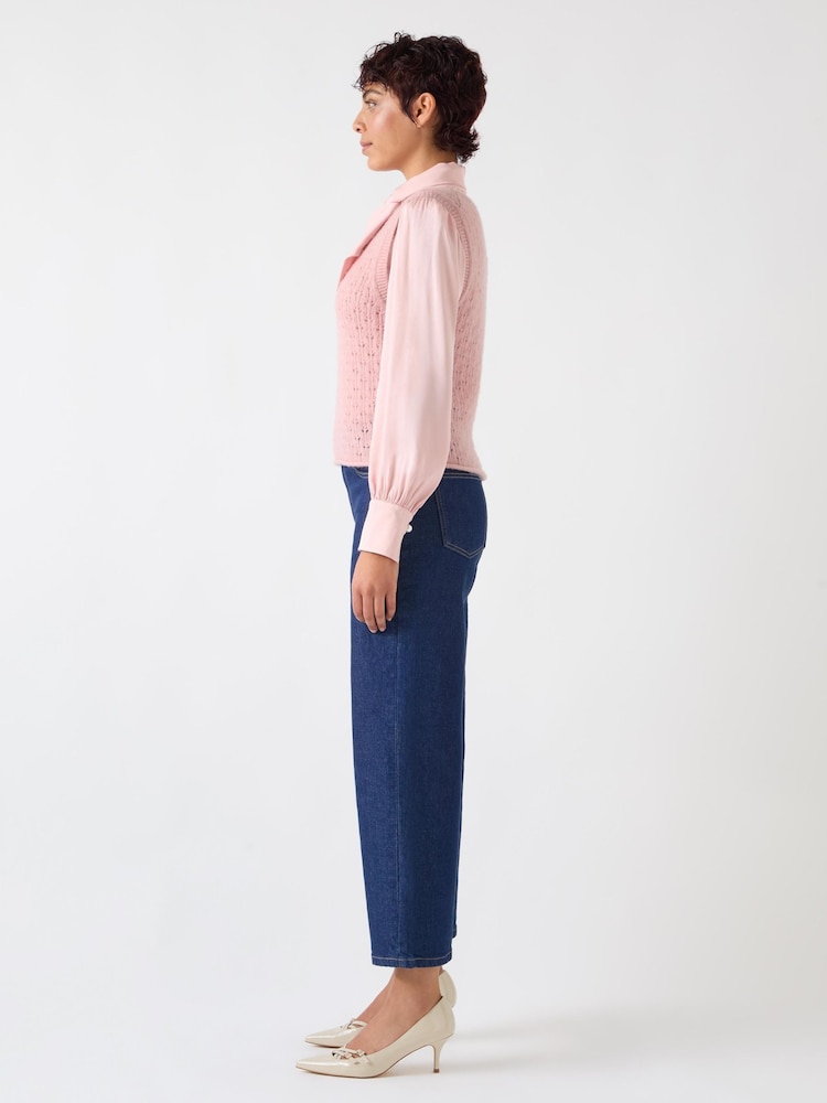 LK Bennett Pink Gaia Wool Blend Crew Pointelle Fluffy Knit Vest - Image 6 of 6