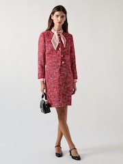 LK Bennett Red Alexa Red Cotton Blend Tweed Jacket With Plaited Trim - Image 3 of 5
