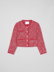 LK Bennett Red Alexa Red Cotton Blend Tweed Jacket With Plaited Trim - Image 5 of 5