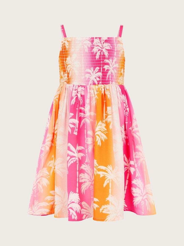 Monsoon Pink Sunset Ombre Palm Print Shirred Dress - Image 2 of 3