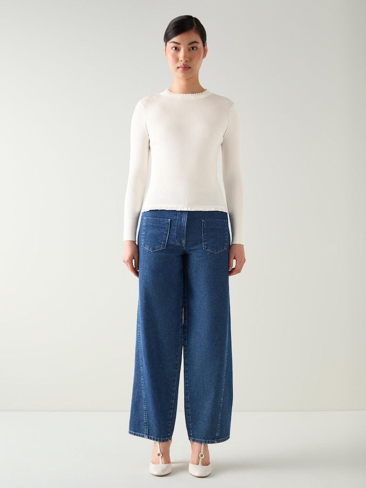 LK Bennett Cream Emilia Viscose Blend Rib Knit Top - Image 1 of 4 LK Bennett Cream Emilia Viscose Blend Rib Knit Top - Image 1 of 4
