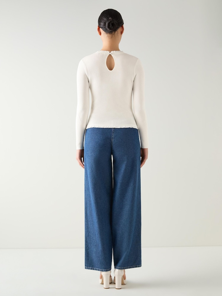 LK Bennett Cream Emilia Viscose Blend Rib Knit Top - Image 2 of 4 LK Bennett Cream Emilia Viscose Blend Rib Knit Top - Image 2 of 4