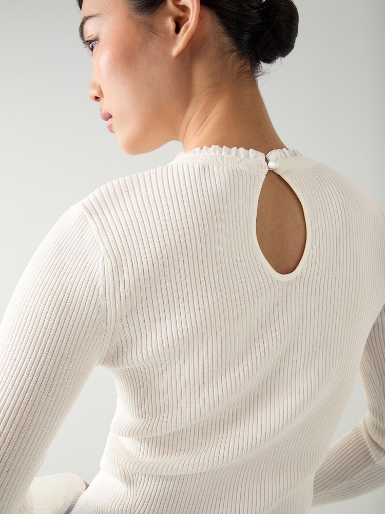 LK Bennett Cream Emilia Viscose Blend Rib Knit Top - Image 4 of 4 LK Bennett Cream Emilia Viscose Blend Rib Knit Top - Image 4 of 4