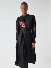 LK Bennett Black Fleur Placement Print Motif Dress - Image 3 of 6