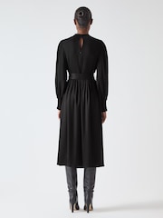 LK Bennett Black Fleur Placement Print Motif Dress - Image 4 of 6