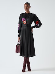 LK Bennett Black Fleur Placement Print Motif Dress - Image 5 of 6