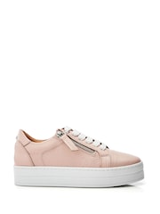 Moda in Pelle Natural Abbiy Chunky Slab Sole Side Zip Leather Lace Up Trainers - Image 1 of 4