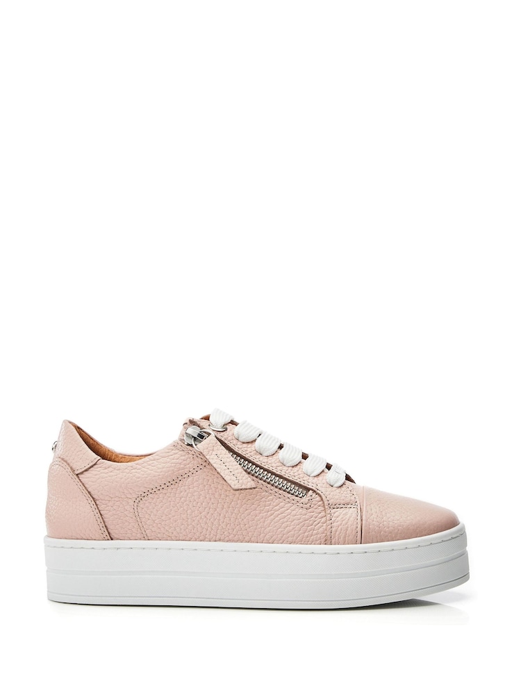 Moda in Pelle Natural Abbiy Chunky Slab Sole Side Zip Leather Lace Up Trainers - Image 1 of 4
