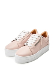 Moda in Pelle Natural Abbiy Chunky Slab Sole Side Zip Leather Lace Up Trainers - Image 2 of 4