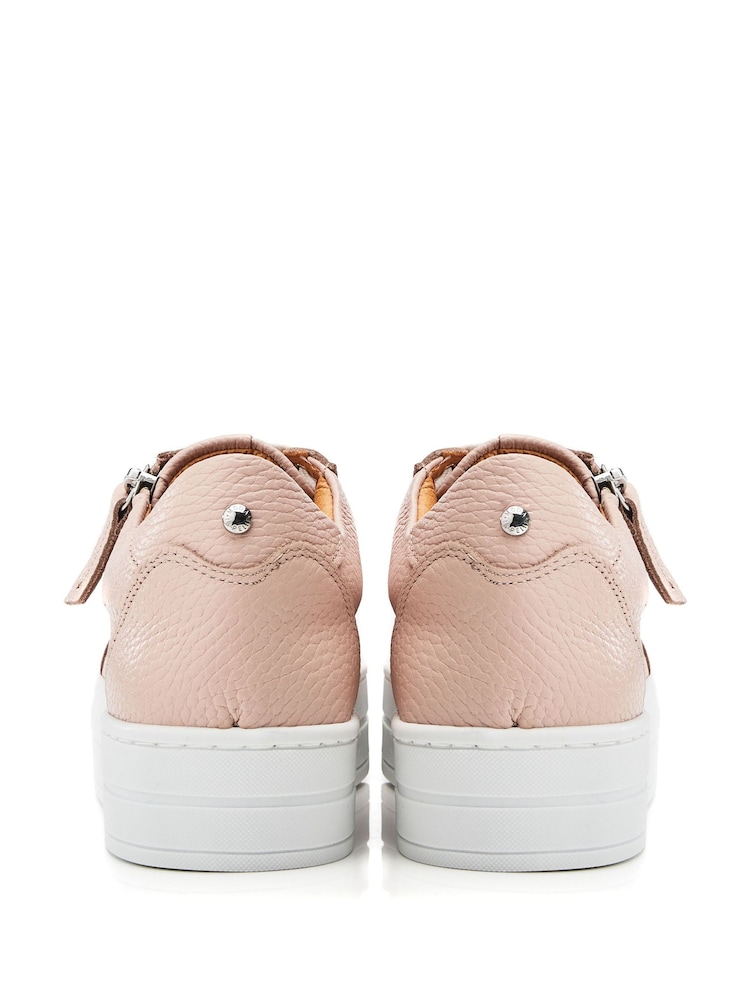 Moda in Pelle Natural Abbiy Chunky Slab Sole Side Zip Leather Lace Up Trainers - Image 3 of 4