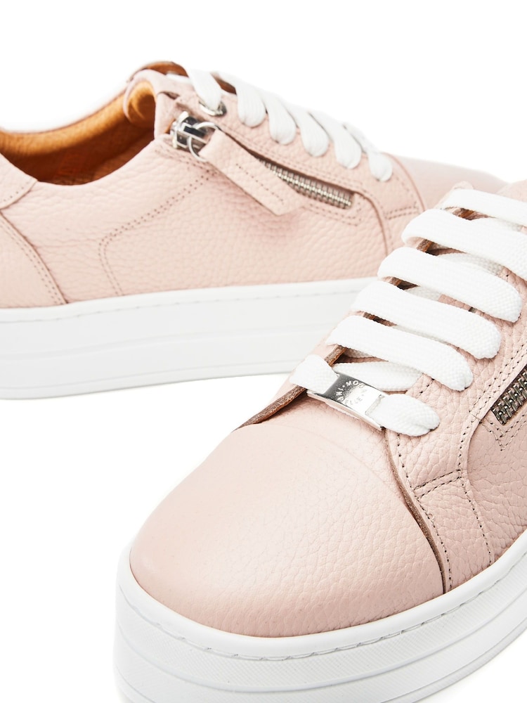 Moda in Pelle Natural Abbiy Chunky Slab Sole Side Zip Leather Lace Up Trainers - Image 4 of 4