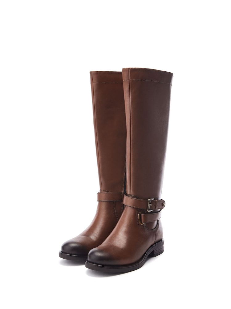 Moda in Pelle Somain Jodper Strap Detail Long Leather Brown Boots - Image 1 of 4