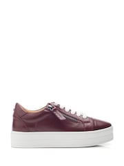 Moda in Pelle Red Abbiy Chunky Slab Sole Side Zip Leather Lace Up Trainers - Image 1 of 4