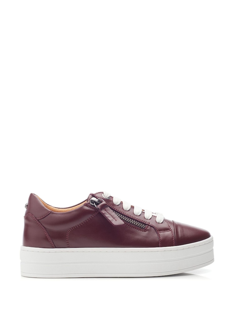 Moda in Pelle Red Abbiy Chunky Slab Sole Side Zip Leather Lace Up Trainers - Image 1 of 4