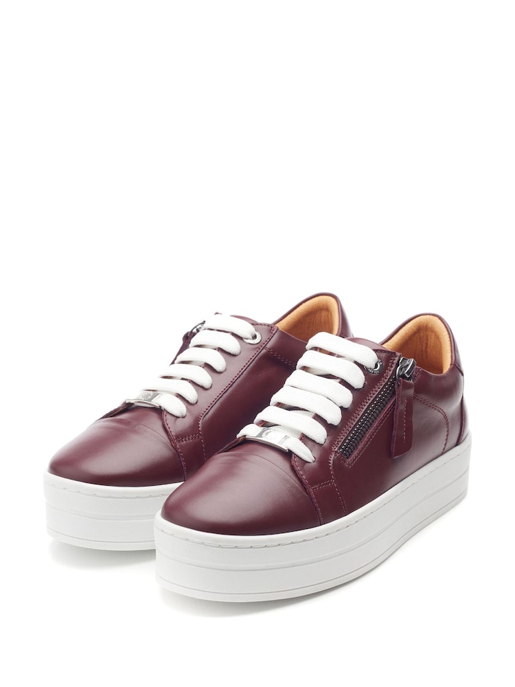 Moda in Pelle Red Abbiy Chunky Slab Sole Side Zip Leather Lace Up Trainers - Image 2 of 4
