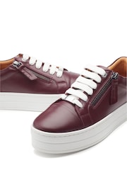 Moda in Pelle Red Abbiy Chunky Slab Sole Side Zip Leather Lace Up Trainers - Image 4 of 4