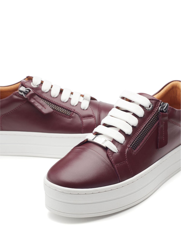 Moda in Pelle Red Abbiy Chunky Slab Sole Side Zip Leather Lace Up Trainers - Image 4 of 4