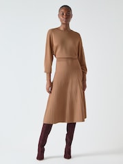LK Bennett Brown Blakely 2-In-1 Ottoman Skirt Knit Dress - Image 1 of 5