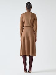 LK Bennett Brown Blakely 2-In-1 Ottoman Skirt Knit Dress - Image 2 of 5