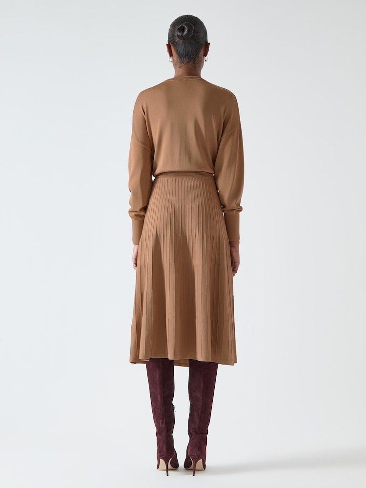 LK Bennett Brown Blakely 2-In-1 Ottoman Skirt Knit Dress - Image 2 of 5