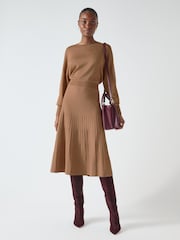 LK Bennett Brown Blakely 2-In-1 Ottoman Skirt Knit Dress - Image 3 of 5
