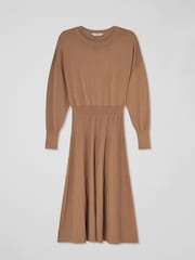 LK Bennett Brown Blakely 2-In-1 Ottoman Skirt Knit Dress - Image 5 of 5