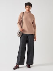 LK Bennett Brown Everly Utility Elbow Patch Rib Sweater - Image 1 of 8