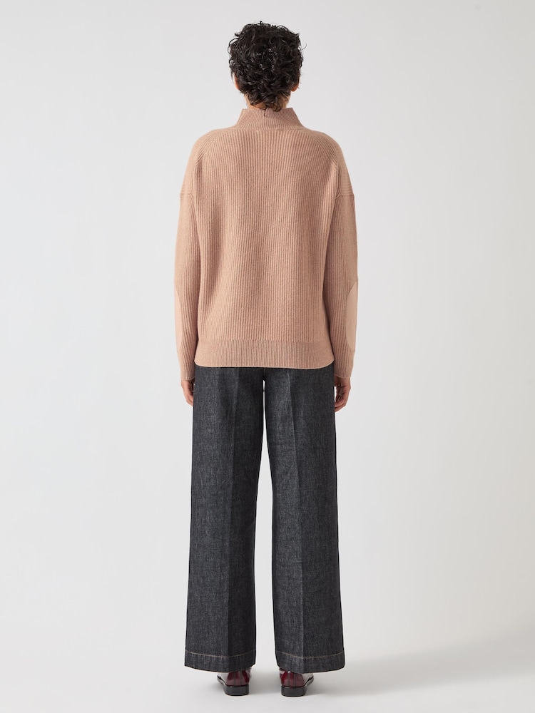 LK Bennett Brown Everly Utility Elbow Patch Rib Sweater - Image 2 of 8