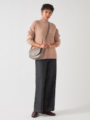 LK Bennett Brown Everly Utility Elbow Patch Rib Sweater - Image 5 of 8