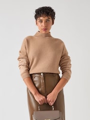 LK Bennett Brown Everly Utility Elbow Patch Rib Sweater - Image 6 of 8