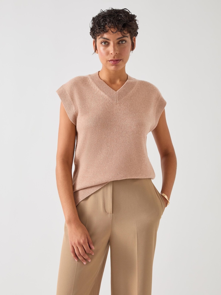 LK Bennett Brown Nila Longline V-Neck Knit Relaxed Tank - Image 3 of 3