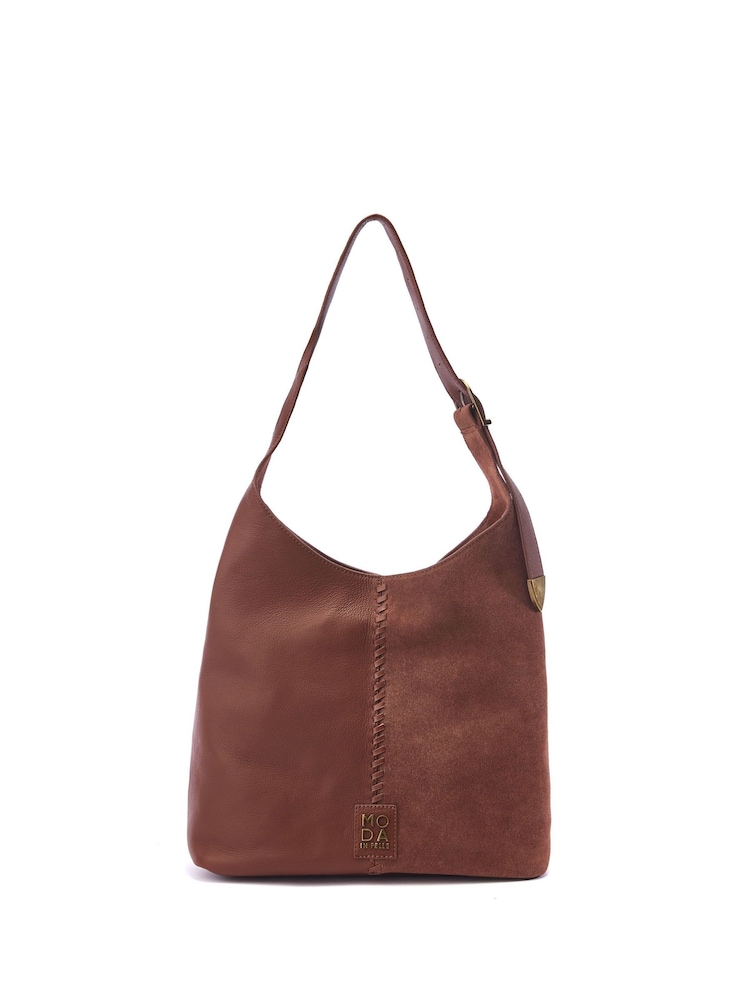 Moda in Pelle Ava Whipstitch Detail Leather Suede Mix Tote Bag - Image 2 of 4