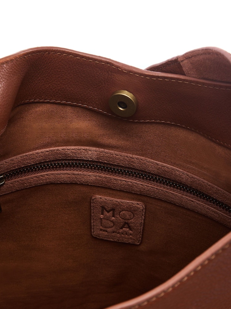 Moda in Pelle Ava Whipstitch Detail Leather Suede Mix Tote Bag - Image 4 of 4